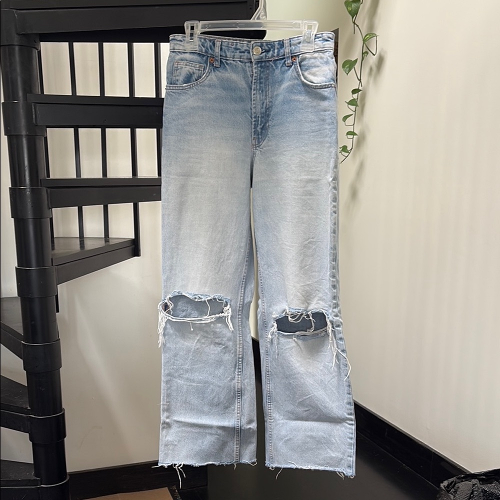 Zara Blue Flare Wide Leg Jeans
